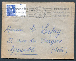 RC 27782 FRANCE 1952 RBV PARIS XIII AV. D'ITALIE / REBOISER DEVOIR NATIONAL PLACEMENT FAMILIAL SUR LETTRE POUR GRENOBLE - Maschinenstempel (Werbestempel)