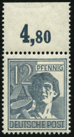 ALLIIERTE BES. 947POR **, 1947, 12 Pf. Dkl`grautürkis, Plattendruck, Oberrandstück, Durchgezähnt, Pracht, Mi. 150.- - Autres & Non Classés