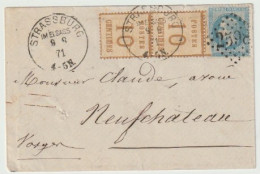 1300p - Mixte STRASSBURG  Pour NEUFCHATEAU Vosges - 8 Aout 71 - 2 X 10 Ctes Alsace + 20 Napoléon Lauré - - Krieg 1870