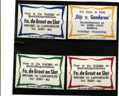 4 Dutch Matchbox Labels, Broek Op Langedilka North Holland, Zaden En Bestrijdingsmiddelen Fa.de Groot En Slot Netherland - Boites D'allumettes - Etiquettes