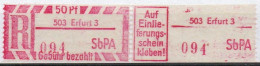 DDR Einschreibemarke Erfurt SbPA Postfrisch, EM2B-503-3II Zh (Mi 2C) - Labels For Registered Mail