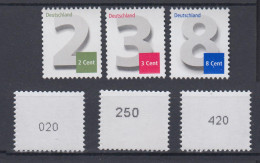 Bund 2964 3042 3188 RM Gerade Nummer Ergänzungswerte 2,3,8 Cent Postfrisch - Rollenmarken