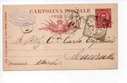 Italia 1892 Intero Postale Annullo Ancona Succursale Ferrovia X Macerata Timbro Commerciante Guastavegli - Ganzsachen