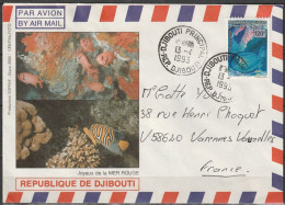 Timbre Oblitéré Sur Lettre N° 663D(Yvert) Djibouti 1990 - Poisson Taeniura Lymna - Djibouti (1977-...)