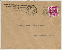 Schweiz 1933, Brief Bureau International Du Travail Genève - Rapperswil, Abrüstungskonferenz, S.d.N., Salon Automobile - Service