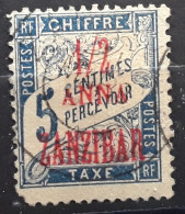 ZANZIBAR 1897, TAXE Type Duval,  Yvert No 1, 1/2 Anna Sur 5 C Bleu Obl BTB Cote 11 Euros - Usados