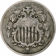 États-Unis, 5 Cents, 1867, Philadelphie, Nickel, TB, KM:96 - 1866-83: Shield (Écusson)