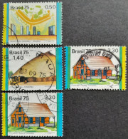 Bresil Brasil Brazil 1975 Architecture Yvert 1142A 1144A 1145A (bande Jaune à Gauche) 1145 (bande Jaune à Droite) O Used - Viñetas De Franqueo (Frama)