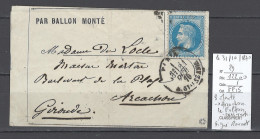 France - Ballon Monté Pour ARCACHON  - 31/10/1870 - LE FULTON - SIGNE ROUMET - Krieg 1870