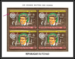 85912/ N°1029 BA Echecs Chess Bobby Fischer Rotary 1982 Tchad OR Gold Stamps ** MNH BLOC 4 Overprint In Red Cote 600 RR - Tchad (1960-...)