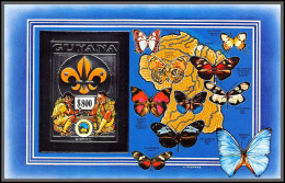 86140d/ Guyana Mi Bloc N°237 B A Scouts Argent Silver Papillons Butterflies ** MNH Non Dentelé Imperf - Papillons