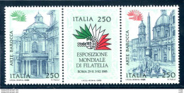 Italia '85 - Ttrittico "Arte Barocca" Varieta' Stampa Rosso "smossa" - Variétés Et Curiosités