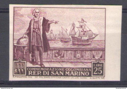 1951 San Marino, N. 380c C. Colombo Non Dentellato - MNH** - Variétés Et Curiosités