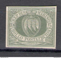 1892 San Marino, Prova N. 13 - 5 Cent Olivastro - Senza Gomma - Varietà & Curiosità