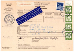 BRD 1966, 4x2 M.+50 Pf. Auf Luftpost Paketkarte V. Nastätten N. USA - Lettres & Documents