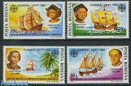 Romania 1992 Europa, Discovery America 4v, Mint NH, History - Transport - Explorers - Ships And Boats - Ongebruikt
