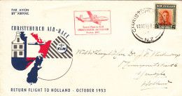 1953 KLM Christchurch New Zealand Air Race - Reurn Flight To Holland - Aviation - Lettres & Documents