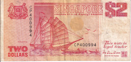 BILLETE DE SINGAPORE DE 2 DOLLARS DEL AÑO 1990 (BANKNOTE) BARCO-SHIP - Singapore