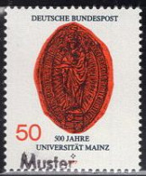 GERMANY(1977) Rector's Seal - Mainz University. MUSTER (specimen) Overprint. Scott No 1252. - Other & Unclassified