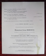 Faire Part Décès / Mr Léon Mertens Né à Waudrez En 1939 , Décédé à Binche En 2009 - Décès