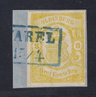 OLDENBURG 14, Wappen 3 Gr. Gelb, Breitrandig Auf Briefstück, Top-Qualität 550,-€ - Oldenbourg