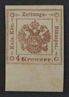 1858, ZEITUNGSSTEMPELMARKE 4 ** 4 Kr. Braun, Postfrisch, Geprüft, SELTEN 1000,-€ - Newspapers