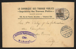 Bande D'imprimé Affr Occ 1 Càpt BRUSSEL/1916 + Censure Pour Liège - OC1/25 Generaal Gouvernement