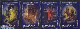 Romania 2005 Jules Verne 4v, Mint NH, Nature - Transport - Horses - Railways - Ships And Boats - Art - Authors - Castl.. - Unused Stamps