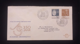 C) 1964. NETHERLANDS. FDC. SENT TO GREAT BRITAIN. DOUBLE STAMPS OF 350 YEARS OF THE GRONINGANA ACADEMY. XF - Other & Unclassified