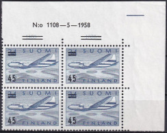 FINNLAND 1959 Mi-Nr. 505 ** MNH Eckrand-Viererblock - Unused Stamps