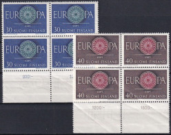 FINNLAND 1960 Mi-Nr. 525/26 ** MNH Unterrand Viererblocks - Nuevos
