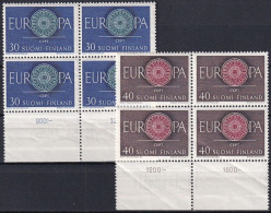 FINNLAND 1960 Mi-Nr. 525/26 ** MNH Unterrand Viererblocks - Ungebraucht