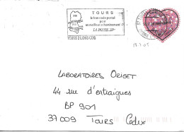 TIMBRE N° 50  - ADHESIF    - COEUR CACHAREL  - TARIF APRES LE 1 3 05 1 3 05  - SEUL SUR LETTRE - - Storia Postale