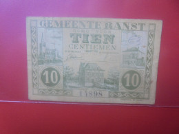 RANST 10 Centimes 1918 (Billet De Nécéssité) (B.33) - 1-2 Franchi