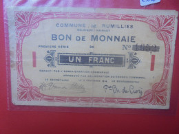 RUMILLIES 1 FRANC 1914 (Billet De Nécéssité) (B.33) - 1-2 Francos