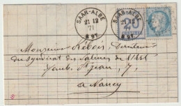 1316p - Mixte SAAR-ALBE Pour NANCY - 21 Décembre 71 - 20 Ctes Alsace + 25 Ctes Ceres - - War 1870