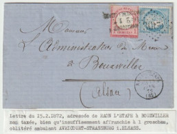 1317p - Mixte Tarif 1 Groschen Au Lieu De 2 - Non Taxée - De RAON L'ETAPE Pour BOUXWILLER - Février 72 - Ambulant - War 1870