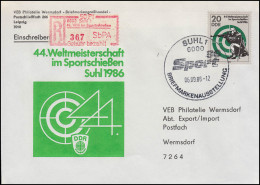 3 Einschreibemarke 6000-1 WM Im Sportschießen R-Brief SSt SUHL 6.9.1986 - Aangetekende Etiketten