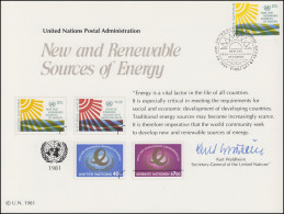 UNO Erinnerungskarte EK 20 Erneuerbare Energiequellen 1981, NY-FDC 29.5.1981 - Otros & Sin Clasificación