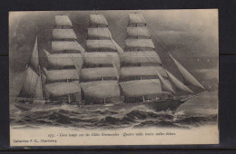 Voilier - Gros Temps Sur Les Cotes Normandes - Quatre Mats Toutes Voiles Dehors - Gravure - - Segelboote