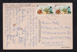TOGO 1976 Picture Postcard LOME AIRPORT X STUTTGART Germany Natives Hunter Stamp - Togo (1960-...)