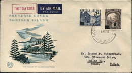 1958-Norfolk Per Gli U.S.A. Affrancato Con S.2v."soprastampati"su Fdc Illustrata - Ile Norfolk