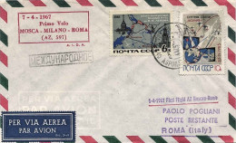 1967-Russia I^volo Mosca Roma AZ-597 Bollo Rosso Riquadrato, Bollo Di Arrivo Al  - Storia Postale