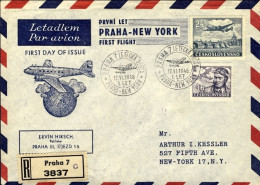 1946-Cecoslovacchia Volo Speciale Praga New York Del 17 Giugno, Raccomandata Ill - Aerogramas