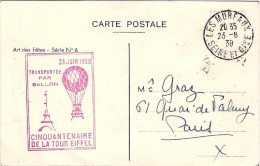 1939-France Francia Transportee Par Ballon Cachet Rosso Su Cartolina Ill.Cinquan - Brieven En Documenten