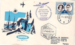 1962-Belgique Belgium Belgio Sabena I^volo Bruxelles Malaga - Lettres & Documents