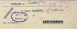 1945-piego Con Affrancatura Meccanica Rossa Da L.1 Fasci Littori Scalpellati Con - Franking Machines (EMA)