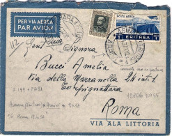 1932-Eritrea Busta Per Via Aerea Affrancata 50c. 3 Emanuele III+posta Aerea L.1  - Eritrea