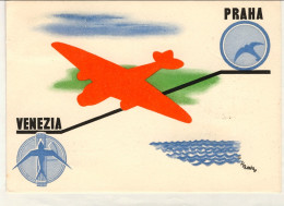 1937-Cecoslovacchia Cat.Longhi Euro 200, Cartolina A Firma F.B.Komba I^volo Prag - Aerogramas