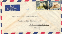 1957-Cipro Busta Per Via Aerea Diretta In Italia Affrancata 15m.+20m.Elisabetta  - Autres & Non Classés